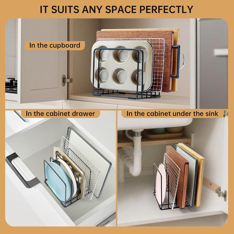 Eyskutvjc Cutting Board Organizer,Kitchen Cabinet Organizer,Divided Rack with 5 Slots for Baking Trays,Space-Saving Kitchen Storage for Cutting Boards, Cookie Sheet, Thin Pans and Baking Sheets Holder (1pcs) - Image 4